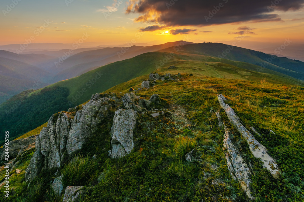Summer landscape of the Ukrainian Carpathian Mountains, including the Borzhava Range.