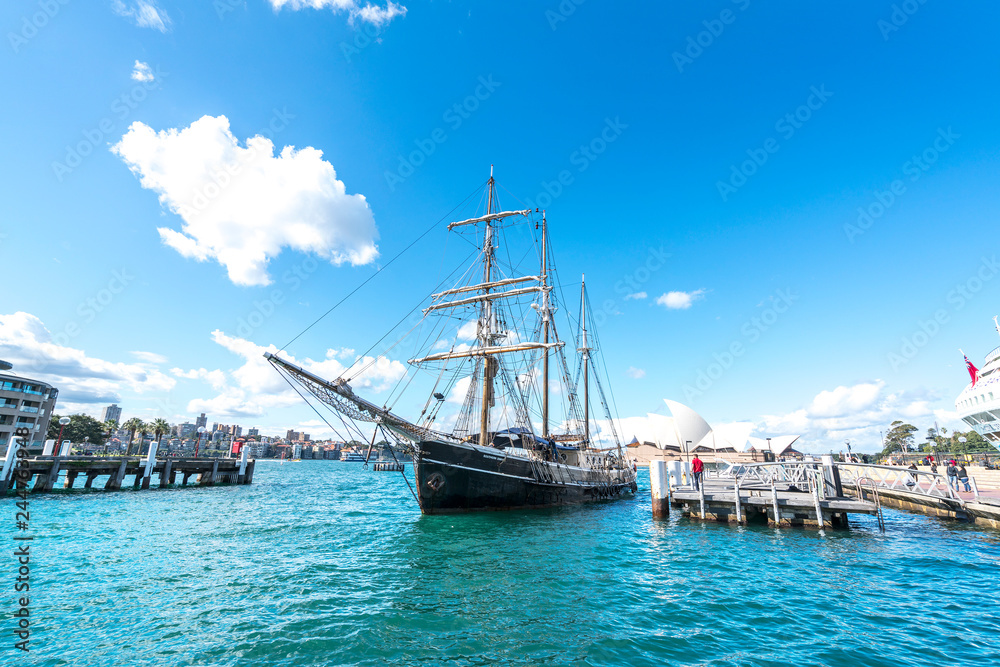 SYDNEY, AUSTRALIA - AUGUST 26, 2016: Circular Quay in Sydney harbour is the hub of the harbour ferry system. Ferries are used by commuters as a pleasant way to get into the city...