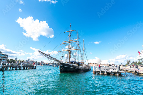 SYDNEY  AUSTRALIA - AUGUST 26  2016  Circular Quay in Sydney harbour is the hub of the harbour ferry system. Ferries are used by commuters as a pleasant way to get into the city...