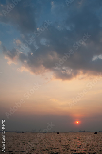 Beautiful sunshine and colorful cloud,Colors light of sunset,minimal sun in the sky