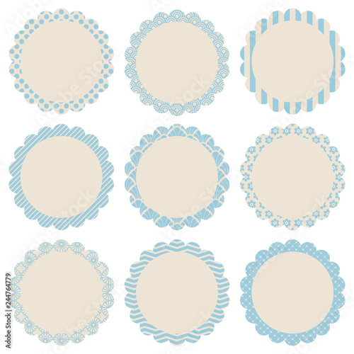 Retro Pattern Flower Label Beige/Blue