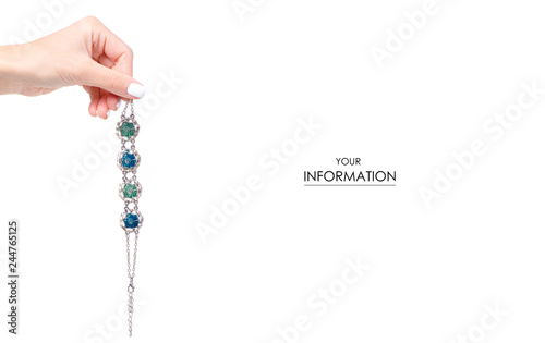 Schilderij op canvas Bracelet stones jewerly bijouterie in hand pattern on white background isolation