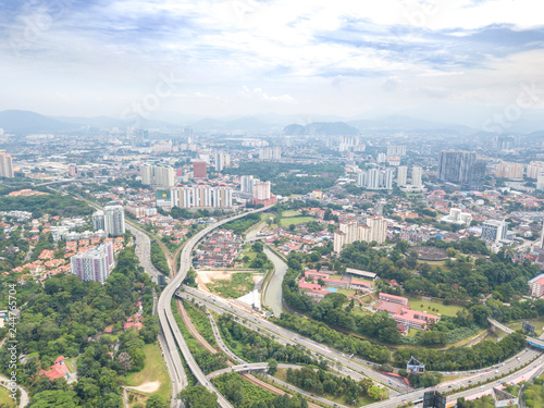 KUALA LUMPUR, MALAYSIA - AUGUST 19, 2017: Aerial view of metropilitan city at daylight.