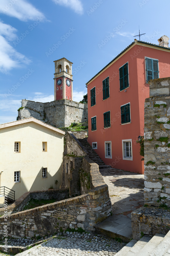 The Old Venetian Fortress in Kerkyra city, Corfu island, Greece. The Clock tower