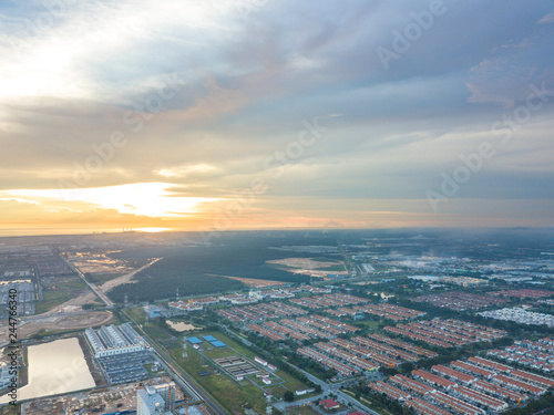 Residential with aerial view of sunset.