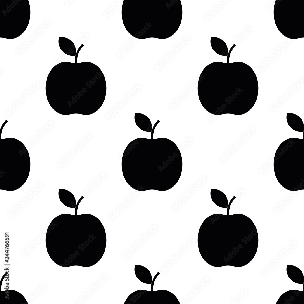 Vector ilustration. Seamless patternflat black apple on white background Decoration. Vector ilustration. Seamless patternflat black apple on white background Decoration.