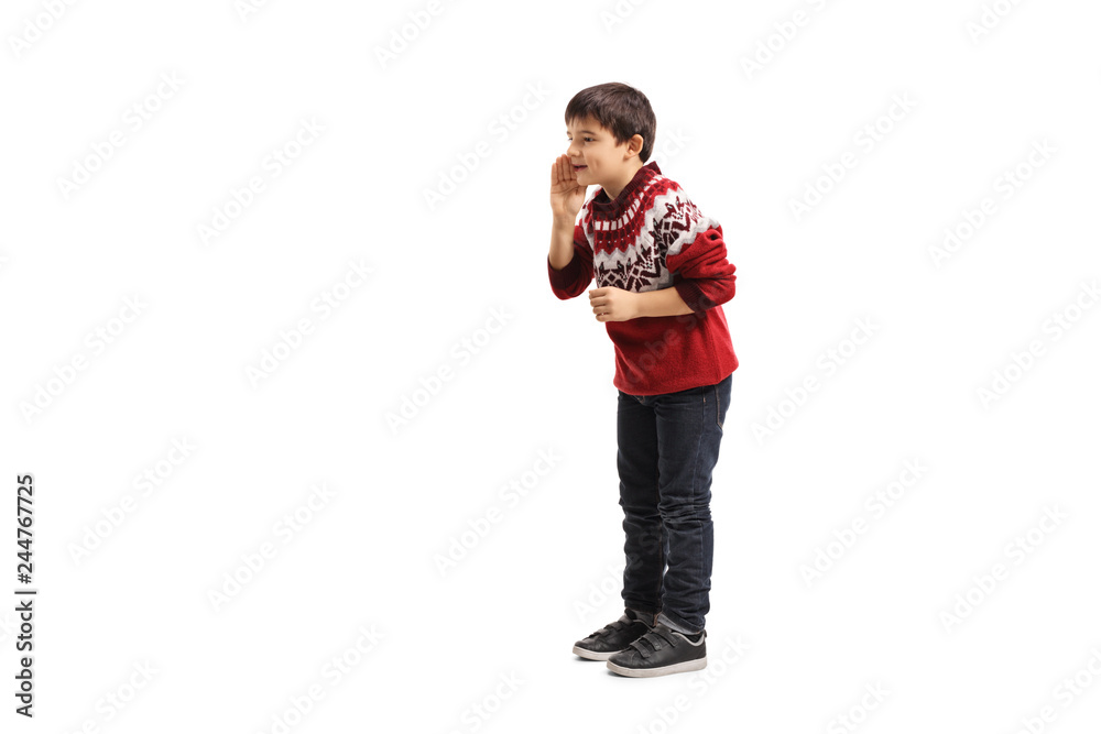 Boy standing and whispering Boy standing and whispering