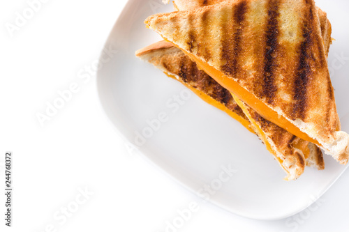 Grilled cheese sandwich isolated on white background. Top view. Copyspace