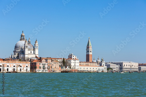 Waterfront view of Santa Maria della Salute, San Marco square and Doge's Palace in Venice, Italy