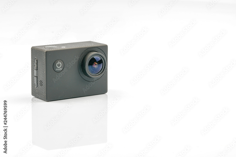 Action camera with white background.
