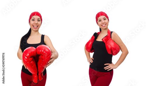 Woman boxer isolated on the white © Elnur
