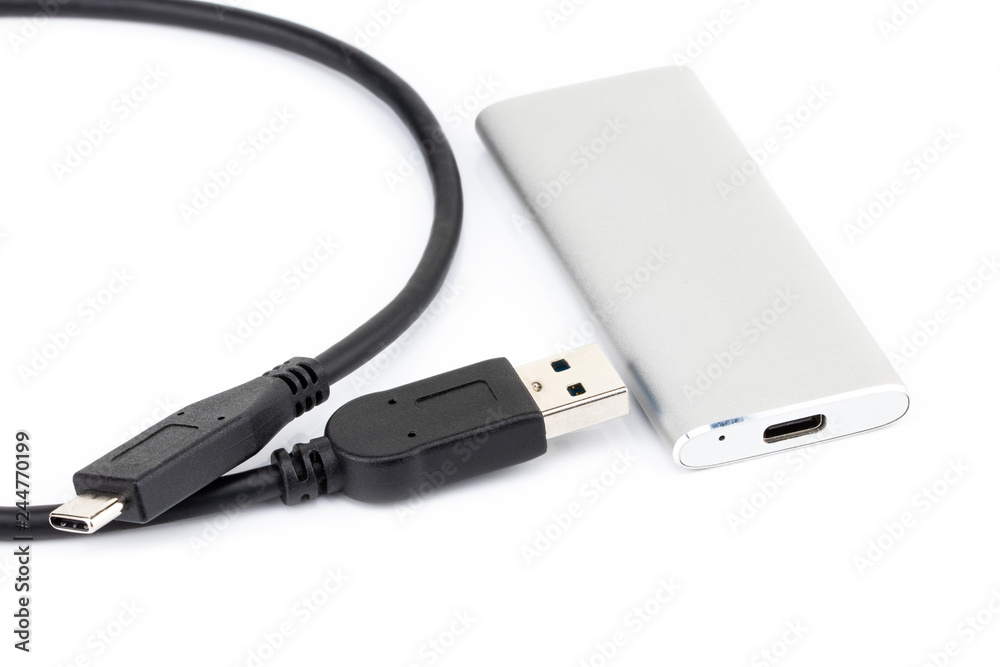 External hard disk isolated on white background. USB 3.1, Type C External hard disk isolated on white background. USB 3.1, Type C