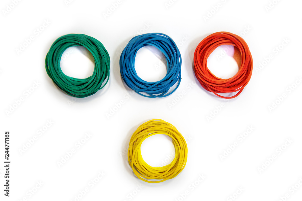 Multicolored Elastic Rubber Band, Nylon Rubber Band On a white background. 