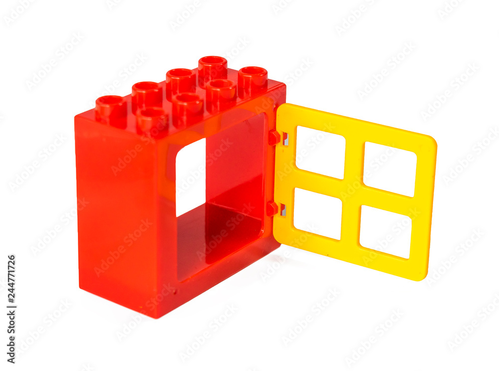 Naklejka premium Plastic building blocks isolated on white background.