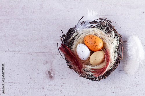 Easter scene with colored eggs