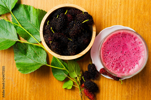 Fresh mulberries fruits for make tasty smoothies yogurt drink