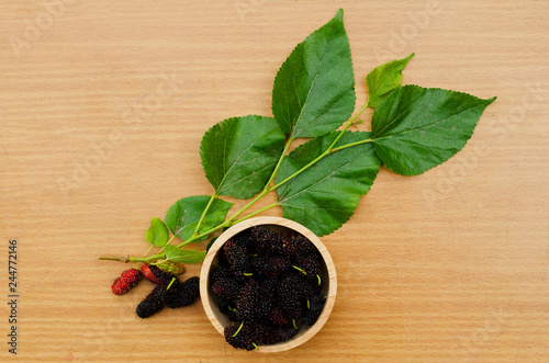 Fresh mulberry fruits organic on wood backgrounds above