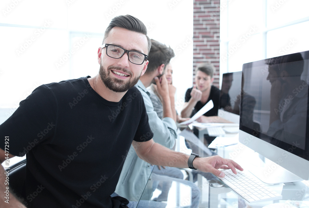 Team young professionals having casual discussion in office