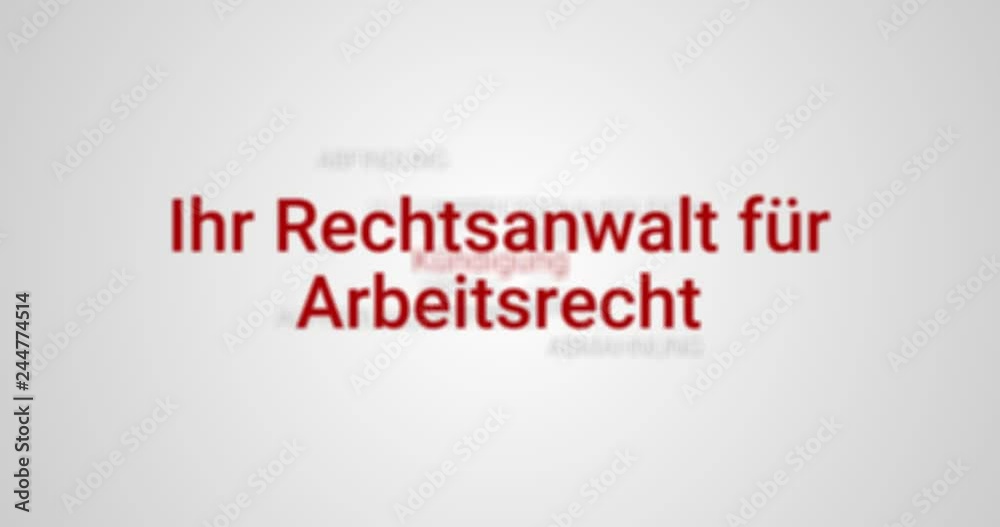 Intro welches die Leistungen eines Anwalts für Arbeitsrecht zeigt (z.B. Gehaltsklage, Mindestlohn, Gratifikation, Lohnforderung). Grauer Hintergrund, rote Schrift.