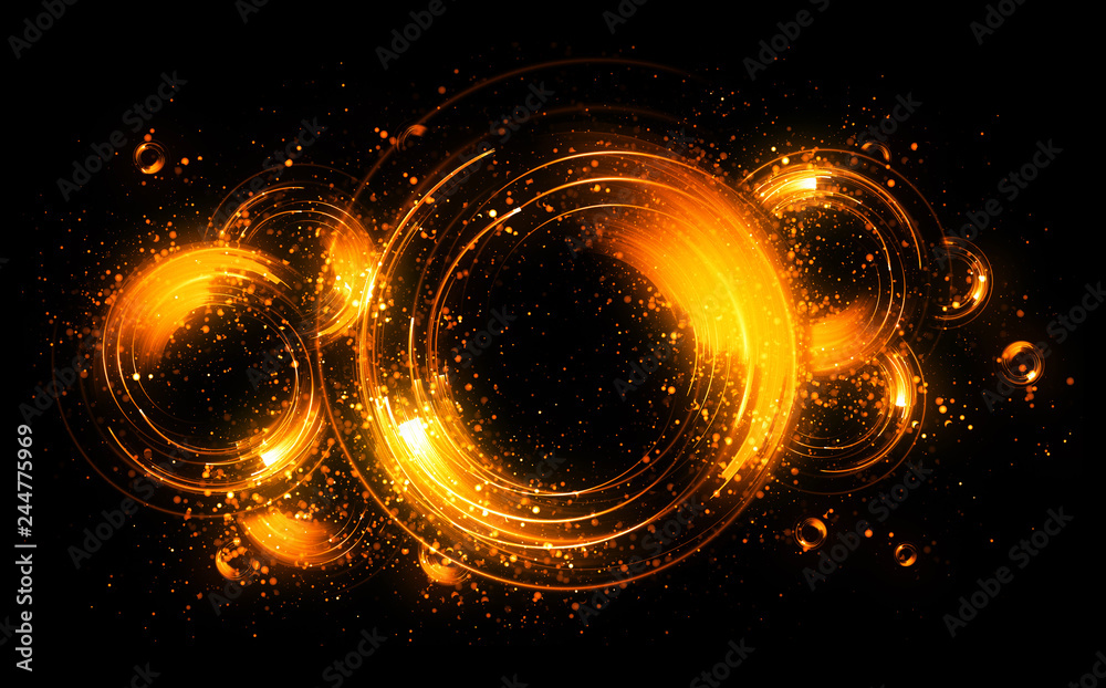 Glow neon balls. Golden Space tunnel. Glint sphere. Vivid rings. Circle frame of title place. Bright background for text. Glare abstract composition. Beautiful design of magic bubbles. 3D rendering Glow neon balls. Golden Space tunnel. Glint sphere. Vivid rings. Circle frame of title place. Bright background for text. Glare abstract composition. Beautiful design of magic bubbles. 3D rendering