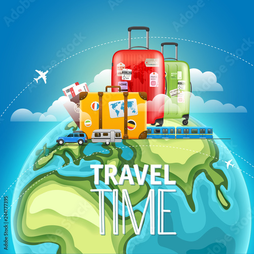 Travel time concept. Different types of travelling. Vector illustration photo