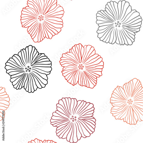 Dark Red vector seamless natural background with flowers.