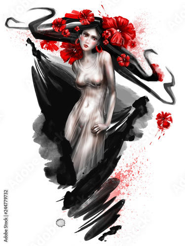 girl with poppies in her hair. horoscope Taurus.