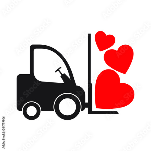 Valentine forklift with hearts vector illustration