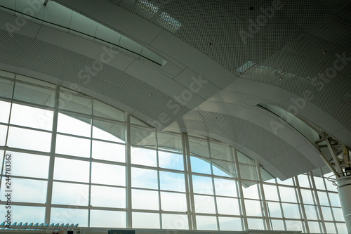 Airport window in departure terminal - for design use