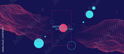 Abstract background with waves. 3D surface.