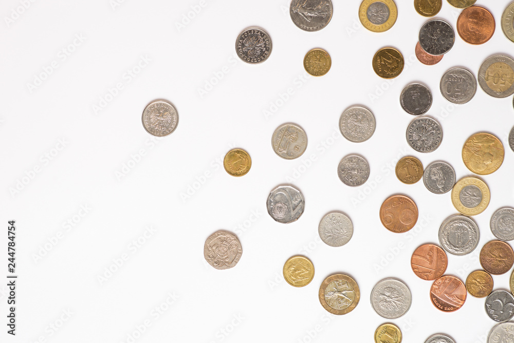 Coins money on a white background Coins money on a white background