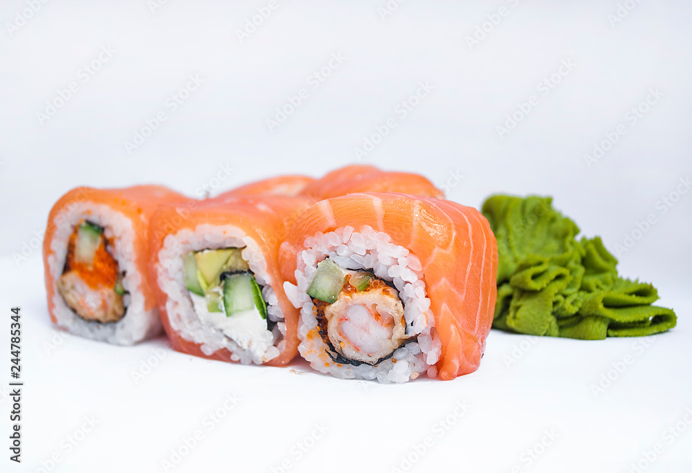Closeup of delicious japanese food with sushi roll Closeup of delicious japanese food with sushi roll