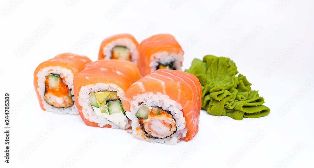 Closeup of delicious japanese food with sushi roll Closeup of delicious japanese food with sushi roll