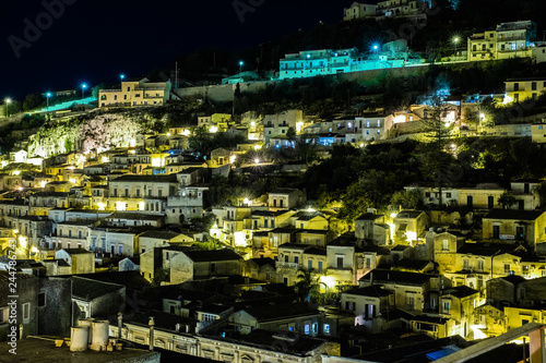 Night view over the village of Modica in the south of Sicily.