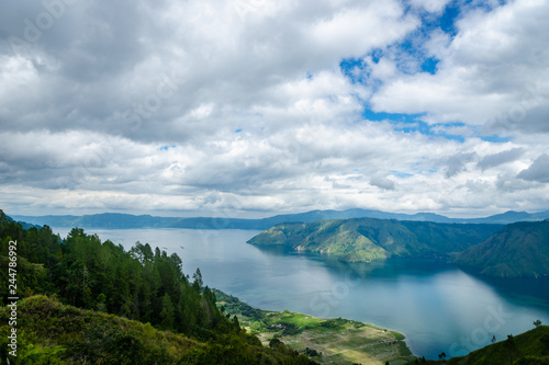 Lake Toba landscape in Tuktuk, North Sumattra, Indonesia. Lake Toba is a popular tourist destination in Sumatra, Indonesia.