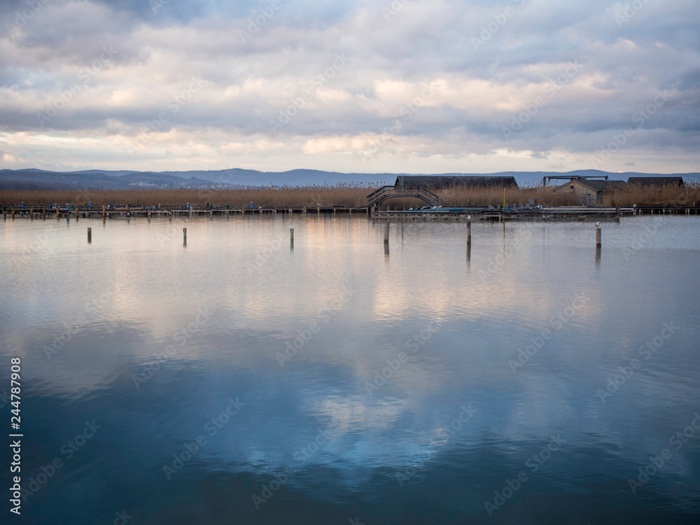 Bathing jetty on a lake in winter Bathing jetty on a lake in winter