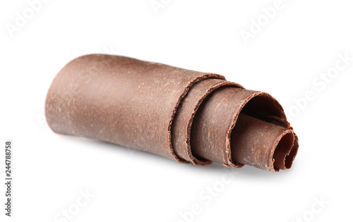 Curl of tasty chocolate on white background