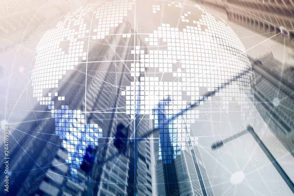 3D Earth hologram on blurred background.Global business and communication concept. 3D Earth hologram on blurred background.Global business and communication concept.
