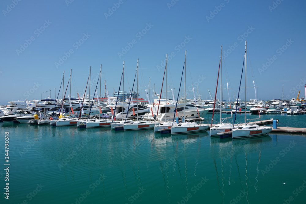 The marine jetty with yachts and boats