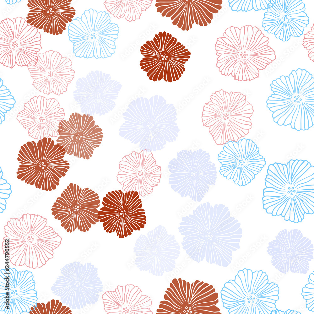 Light Blue, Red vector seamless natural artwork with flowers. Light Blue, Red vector seamless natural artwork with flowers.
