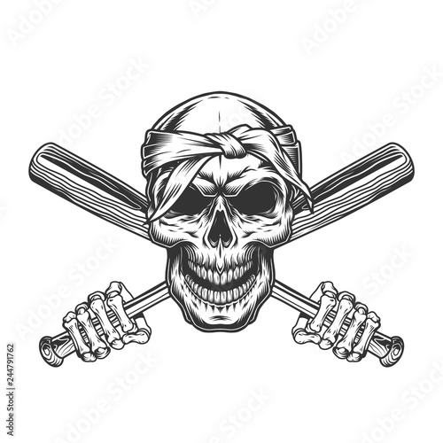 Vintage monochrome skull in bandana