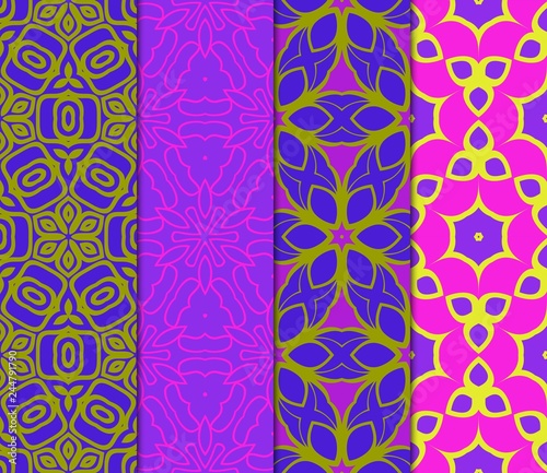 Set of Lace Floral Ornament. Seamless Design For Prints  Textile  Decor  Fabric. Vector Pattern. Blue  purple  orange color