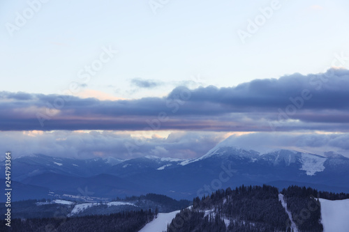 Fototapeta Naklejka Na Ścianę i Meble -  Beautiful mountain landscape with forest in winter