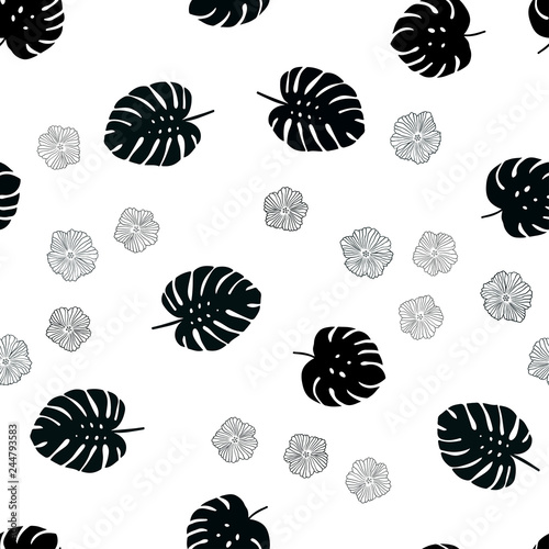 Dark BLUE vector seamless natural backdrop with flowers, leaves.