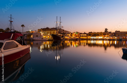 Greece, Crete Rethymno, old venetian harbor at the night.