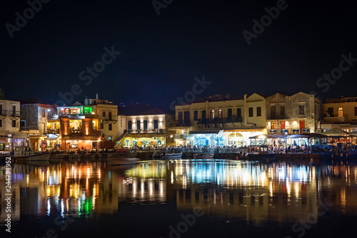 Greece  Crete Rethymno  old venetian harbor at the night.