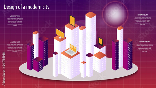 Isometric vector 3d illustration of a modern city design. EPS 10.