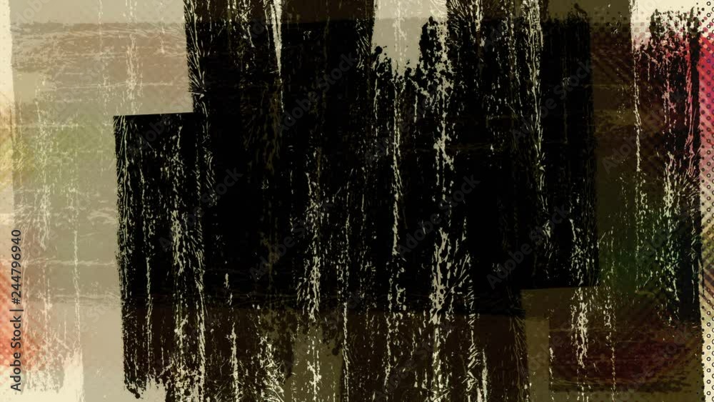 Stop motion cg animation, video wall made from brush strokes. TV show intro, blog opener, vlog presentation footage. Paintbrush drawing on tv screen. Black and white. Place for text, title, caption