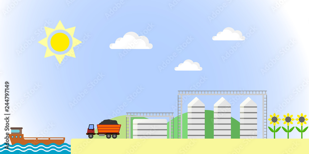  Agriculture with the cultivation of sunflower seeds, processing and storage on the elevator and delivery by truck to the ship.