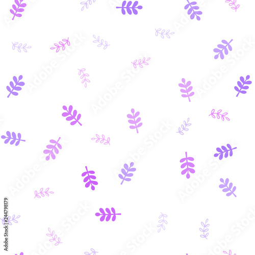 Light Purple, Pink vector seamless doodle pattern with leaves.